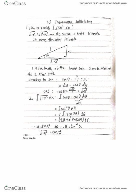 MATH 1132Q Lecture 1: Math 1132Q-030 7.3 Trigonometric substitution cover image