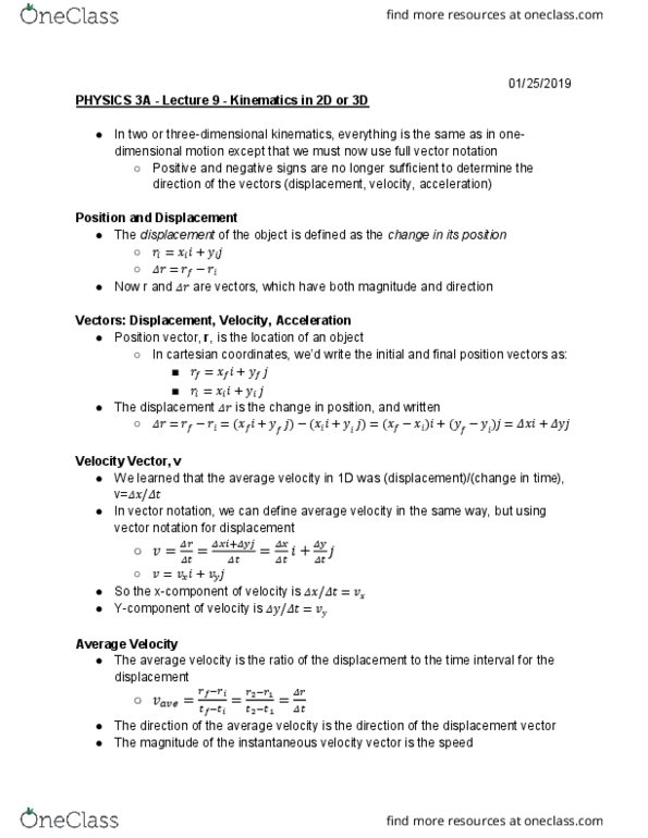 PHYSICS 3A Lecture 9: Kinematics in 2D or 3D thumbnail