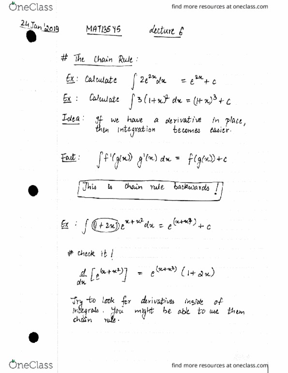 MAT135Y5 Lecture 6: CHAIN RULE, SUBSTITUTION AND DEFINITE INTEGRALS cover image