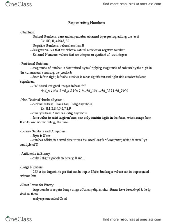 EECS 1520 Lecture Notes - Lecture 5: Binary Number, Natural Number, Negative Number thumbnail