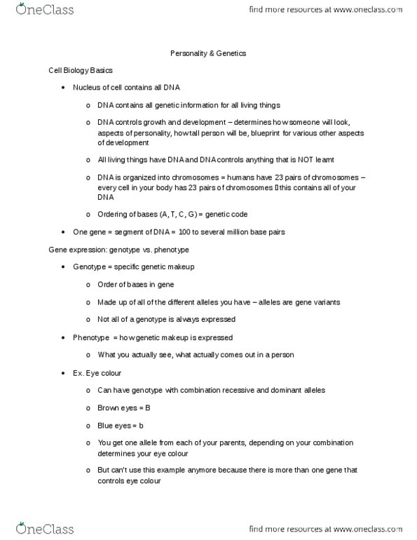 PSY100H1 Lecture Notes - Lecture 6: Sensation Seeking, Selective Breeding, Cloning thumbnail