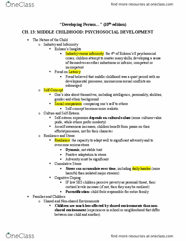 HDE 100B Chapter Notes - Chapter 13: Cortisol, Nuclear Family, Cyberbullying thumbnail