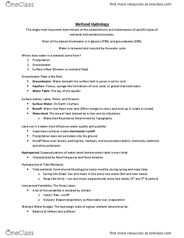 NRE 3105 Lecture Notes - Lecture 4: Tide, Water Table, Aquifer thumbnail