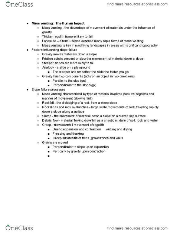 GEOL 003 Lecture Notes - Lecture 10: Mass Wasting, Regolith, Debris Flow thumbnail