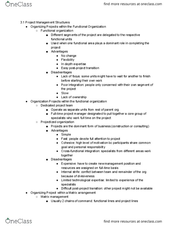 MGT 172 Chapter Notes - Chapter 3: Matrix Management, Project Manager, Organizational Culture thumbnail