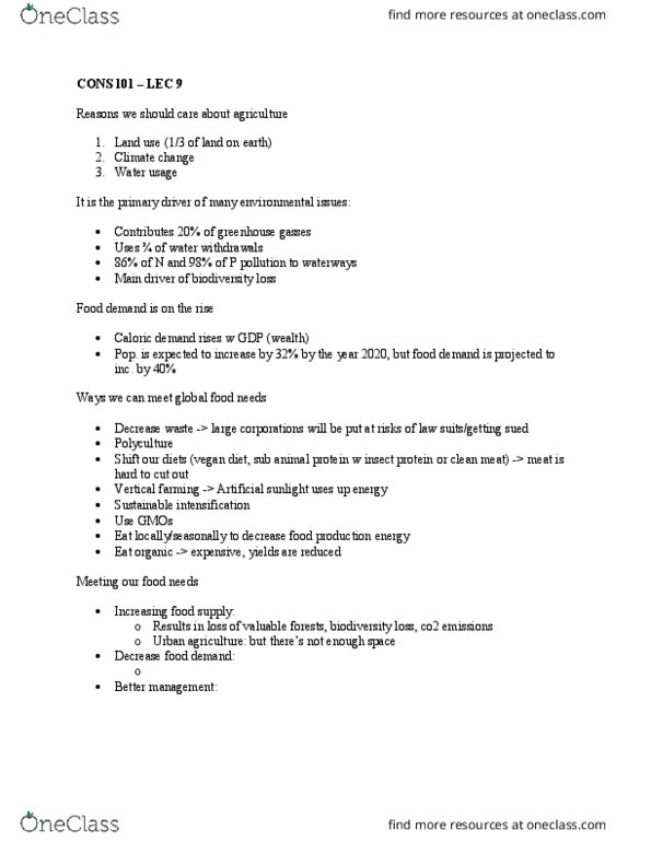 CONS 101 Lecture Notes - Lecture 10: Vertical Farming, Polyculture, Urban Agriculture thumbnail