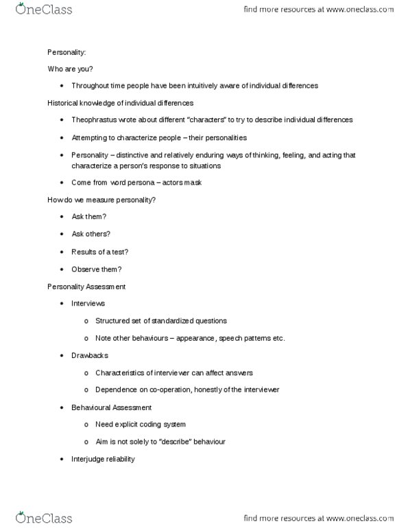 PS271 Lecture Notes - Defence Mechanisms, Long-Term Memory, Preconscious thumbnail