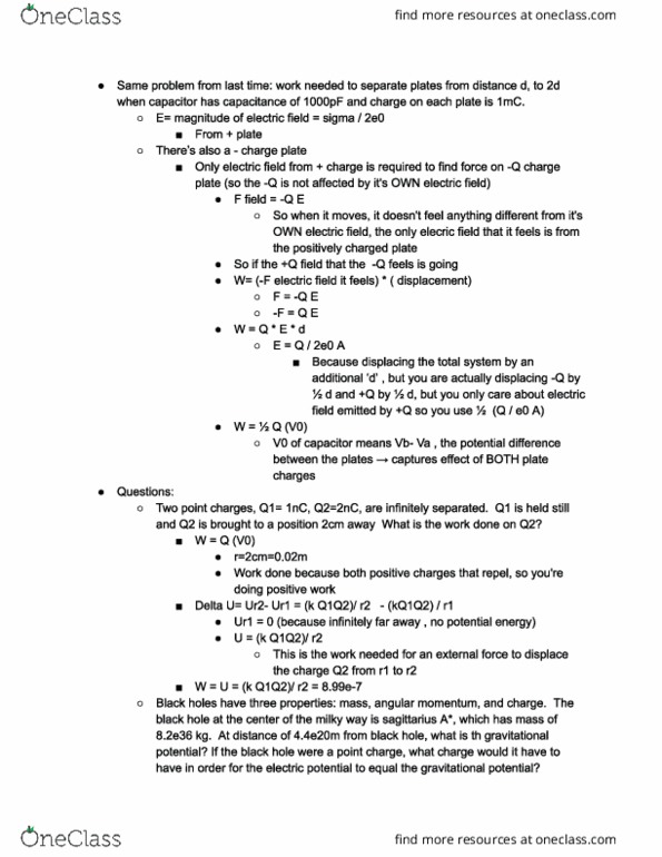 PHYS 102 Lecture Notes - Lecture 6: Electric Potential, Electric Field, Sagittarius A* cover image