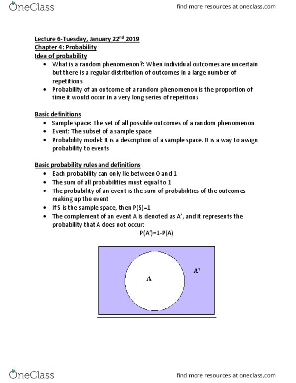 BUEC 232 Lecture Notes - Lecture 6: Sample Space, Disjoint Sets cover image