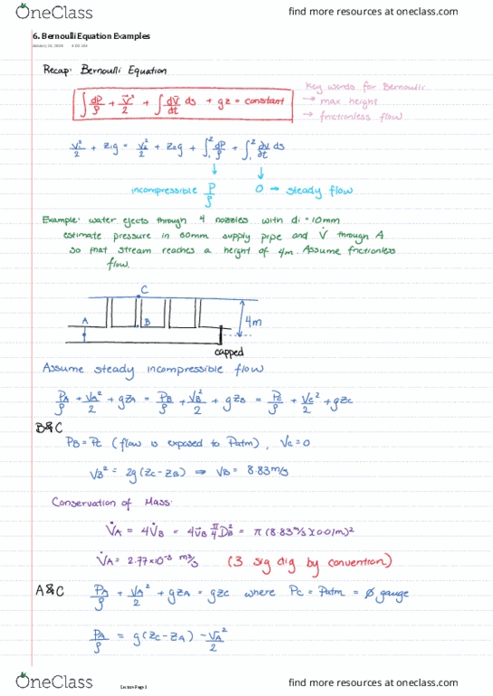 MEC E331 Lecture Notes - Lecture 6: Bernoulli'S Principle thumbnail