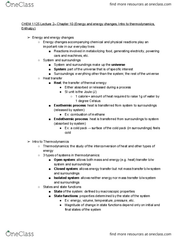 CHEM 1125Q Lecture Notes - Lecture 2: Ice Pack, Heat Transfer, Exothermic Process thumbnail