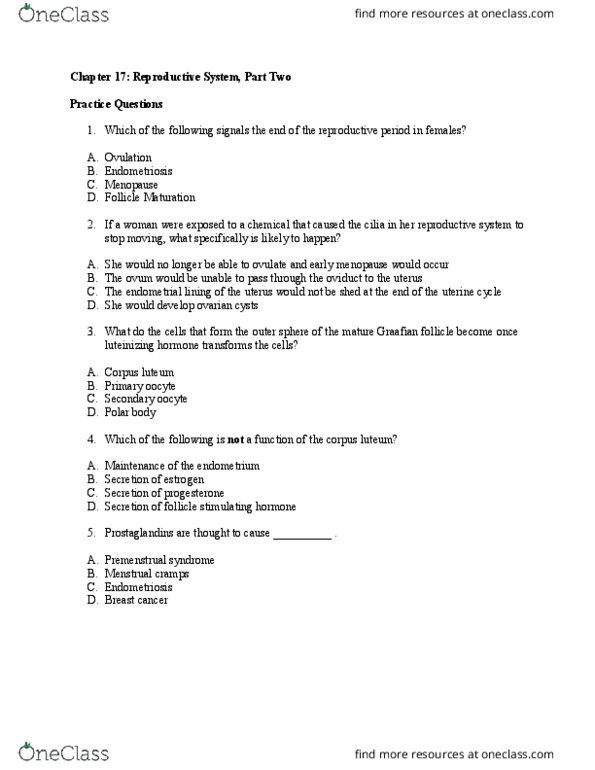 BIO 161 Lecture 17: Chapter 17 Part Two Practice Questions thumbnail