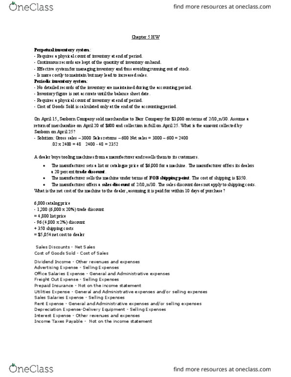 ACC 101 Lecture Notes - Lecture 9: Perpetual Inventory, Net Income, Income Statement thumbnail