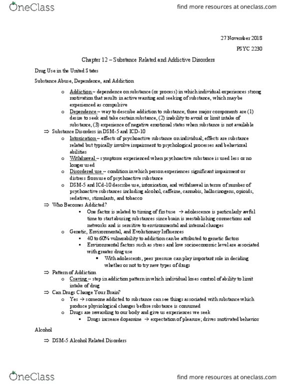 PSYC 2230 Chapter 12: Chapter 12 – Substance Related and Addictive Disorders thumbnail