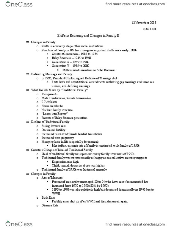 SOC 1101 Lecture 31: 12 November - Shifts in Economy and Changes in Family II thumbnail