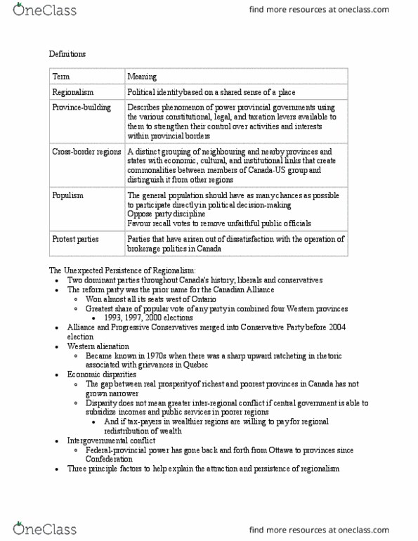 POL214Y1 Chapter Notes - Chapter 5: Canadian Alliance, Western Alienation In Canada, Populism thumbnail