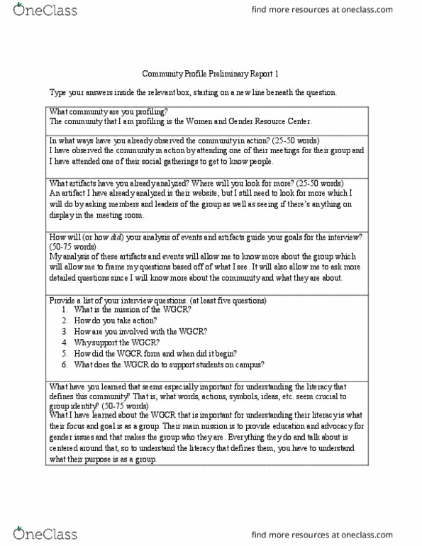 ENGL 101 Lecture 3: community profile preliminary report 1 form thumbnail