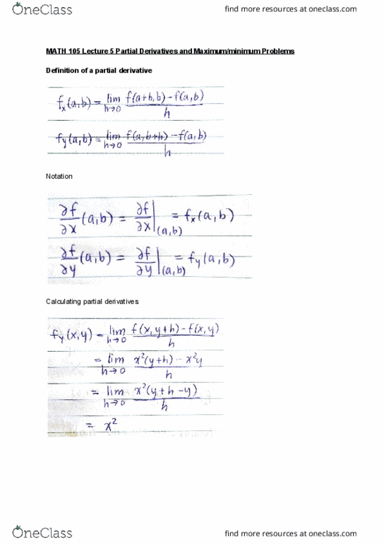MATH 105 Lecture 5: MATH 105 Lecture 5 Partial Derivatives and Maximum_minimum Problems (1) cover image
