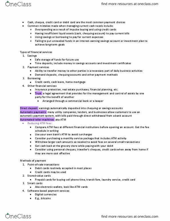 COMMERCE 4FP3 Chapter 4: The banking services of financial institutions thumbnail