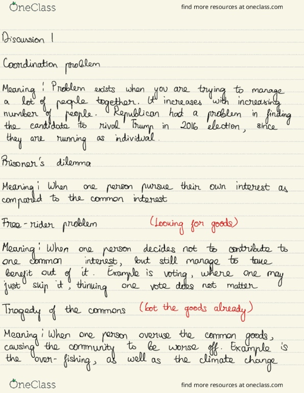 POL 1 Lecture Notes - Lecture 1: Free Rider Problem, Transaction Cost thumbnail