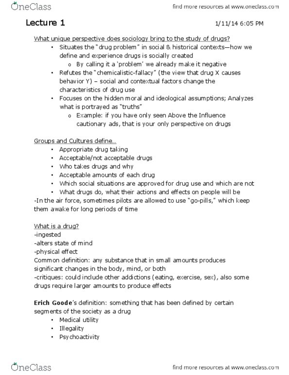 SOCL 1295 Lecture Notes - Methadone, Controlled Substances Act, Morphine thumbnail