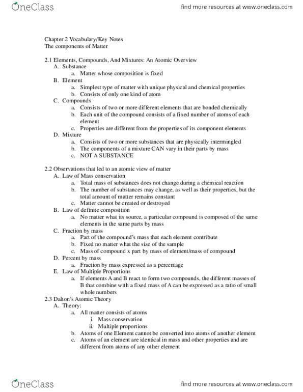 CHM 2045 Chapter Notes - Chapter 2: Robert Andrews Millikan thumbnail