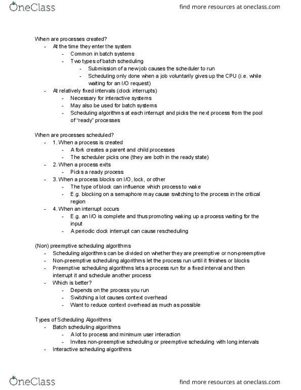 CSE 131 Lecture Notes - Lecture 9: Job Scheduler, Child Process, First Come, First Served thumbnail