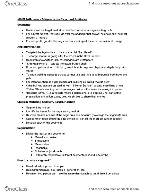 MGMT 2402 Lecture 7: Segmentation, Target, and Position cover image