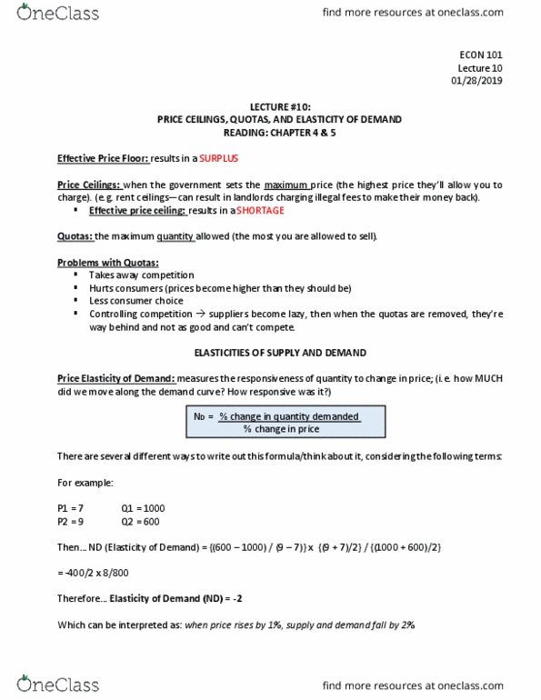 ECON101 Lecture 10: Price Ceilings and Elasticity of Supply and Demand thumbnail