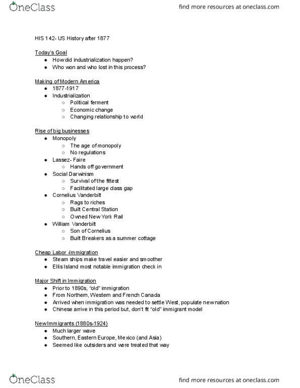 HIS 142 Lecture 2: HIS 142- US History after 1877 thumbnail