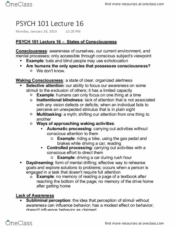 PSYCH 101 Lecture Notes - Lecture 16: Inattentional Blindness, Subliminal Stimuli, Rush Hour thumbnail