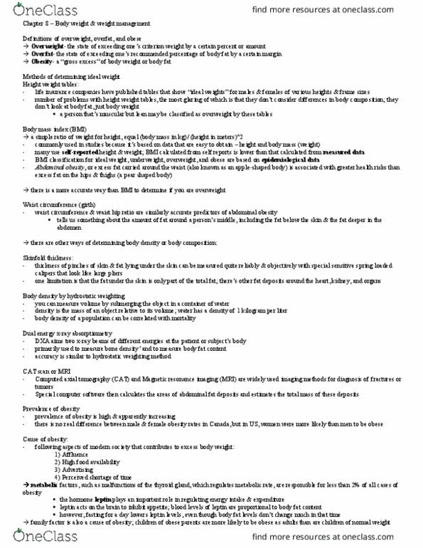 BPK 140 Chapter Notes - Chapter 8: Magnetic Resonance Imaging, Abdominal Obesity, Leptin thumbnail