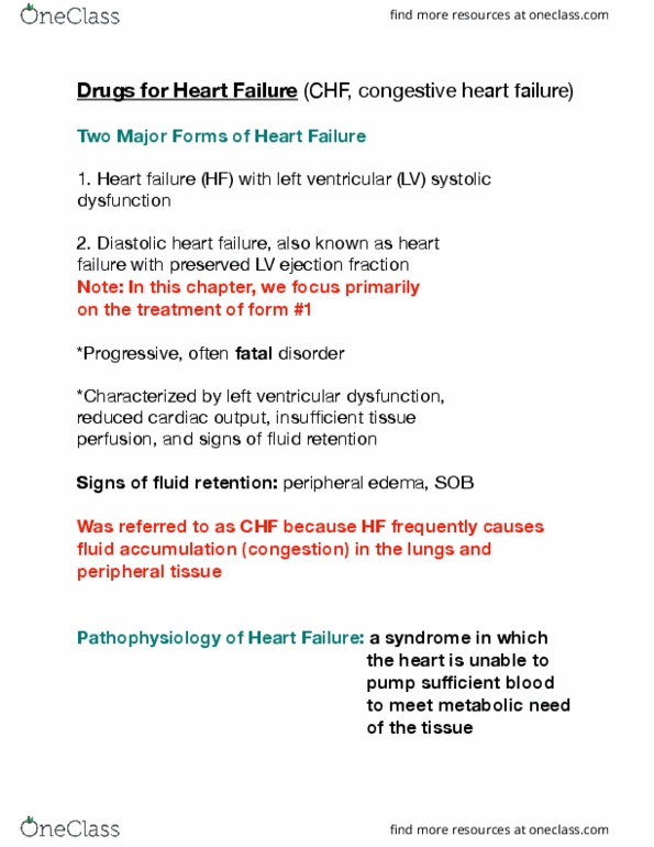 NRS 150 Lecture Notes - Lecture 20: Diastolic Heart Failure, Heart Failure, Peripheral Edema thumbnail