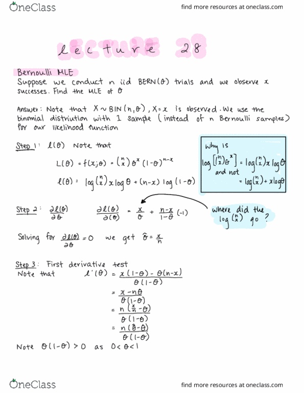 STAT330 Lecture Notes - Lecture 28: Derivative Test, Likelihood Function, Independent And Identically Distributed Random Variables thumbnail