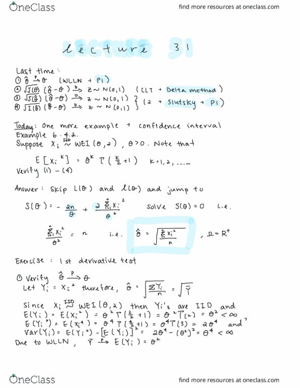 Stat330 Lecture Notes Fall 18 Lecture 31 Delta Method Confidence Interval Pivotal Quantity