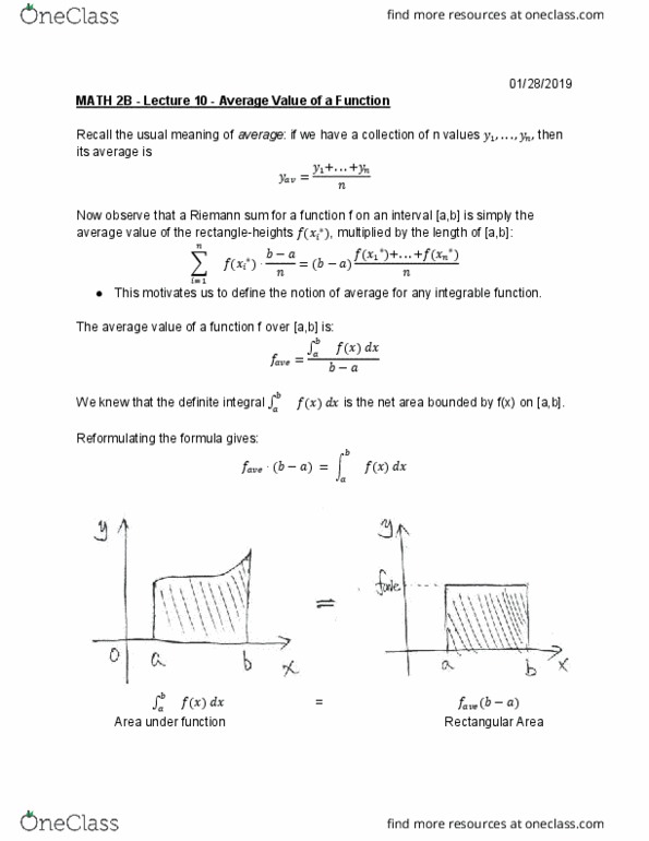 MATH 2B Lecture Notes - Lecture 10: Riemann Sum cover image