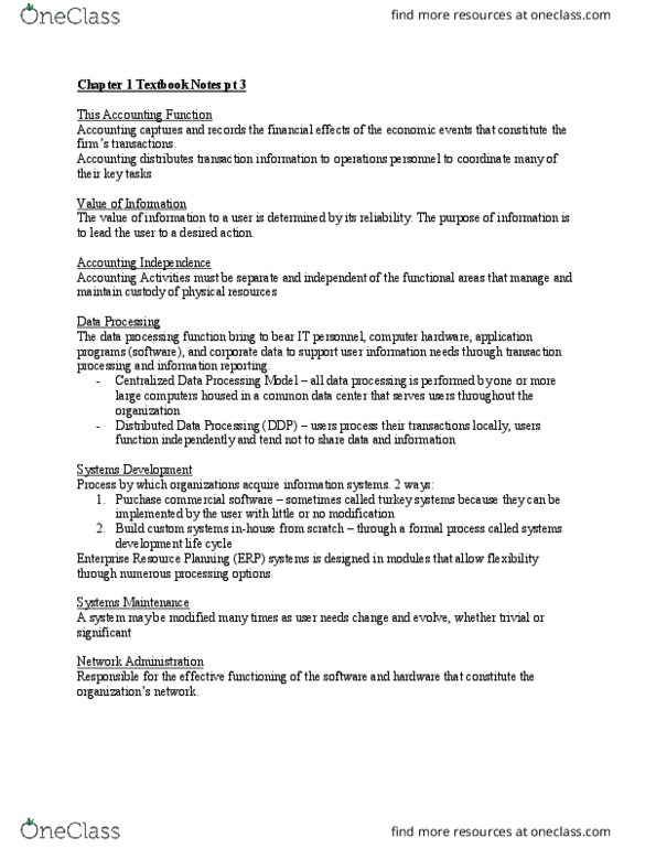 ACG 3401 Chapter Notes - Chapter 1: Enterprise Resource Planning, Systems Development Life Cycle, Computer Hardware thumbnail