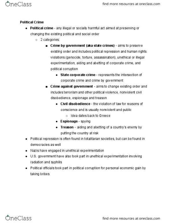 01:920:222 Chapter Notes - Chapter Political crime: Political Repression, Political Crime, Corporate Crime thumbnail