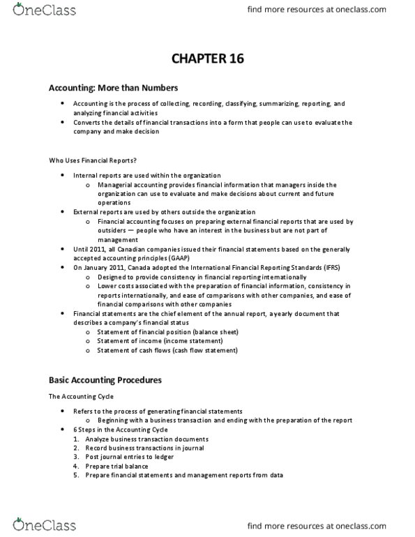 MGST 217 Chapter Notes - Chapter 16: International Financial Reporting Standards, Cash Flow Statement, Financial Statement thumbnail