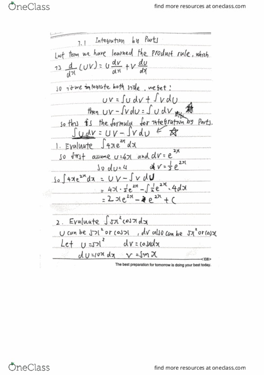 MATH 1132Q Lecture 2: Math 1132Q-030 Lecture 2 7.1 Integration by parts cover image