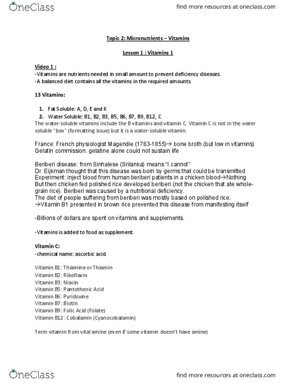 CHEM 181 Lecture 4: lesson 1 topic 2 Vitamins 1 cover image