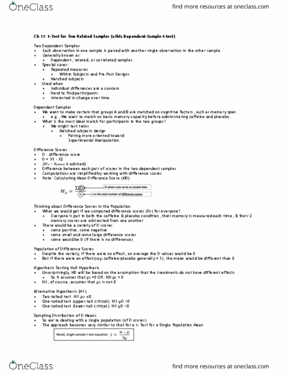 PSY 207 Lecture 11: Ch 11: t-Test for Two Related Samples (a:k:a Dependent-Sample t-test) thumbnail