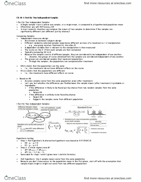 PSY 207 Lecture Notes - Lecture 10: Null Hypothesis, Statistical Hypothesis Testing, Test Statistic thumbnail