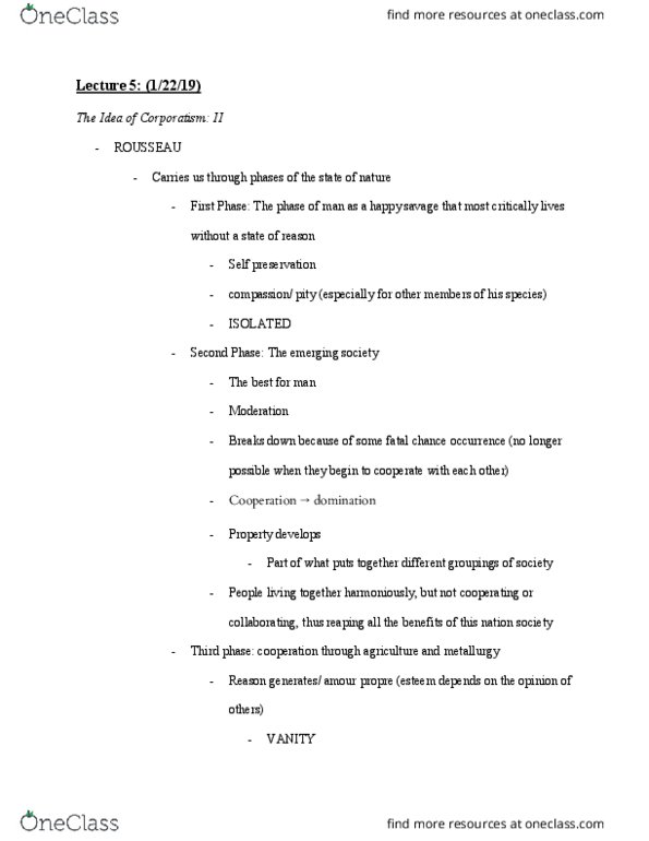 SOC SCI H1F Lecture Notes - Lecture 5: Amour-Propre, Corporatism, U.S. Route 181 thumbnail