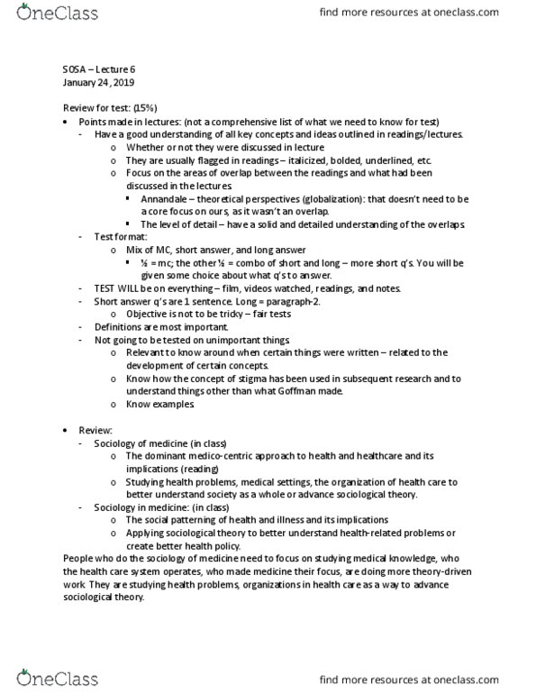 SOSA 2503 Lecture Notes - Lecture 6: Erving Goffman, Social Inequality, Symbolic Interactionism thumbnail