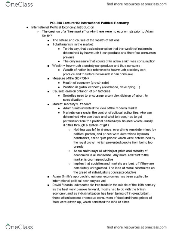 POL208Y1 Lecture Notes - Lecture 15: International Political Economy, Complex Number, David Landes thumbnail