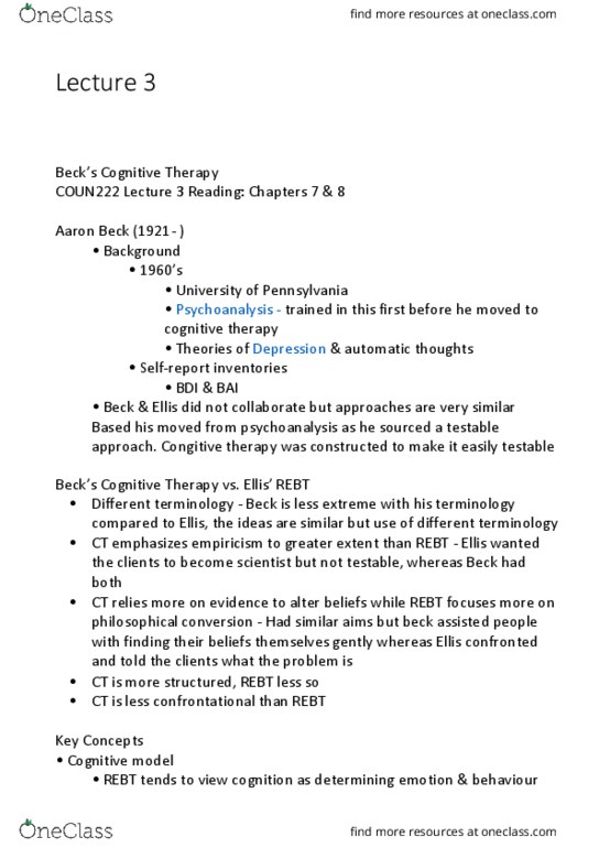 COUN222 Lecture 3: Becks Cognitive Therapy thumbnail