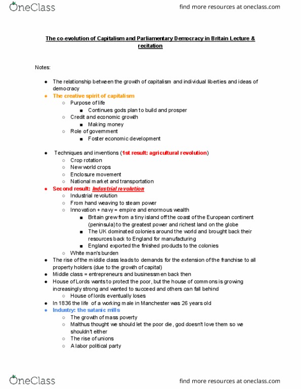 PSCI 2012 Lecture Notes - Lecture 3: Crop Rotation, Enclosure, Industrial Revolution thumbnail