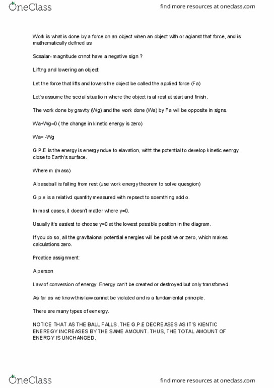 PHYS 1510 Lecture Notes - Lecture 17: Medical Equipment, Mechanical Energy, Thermal Energy thumbnail