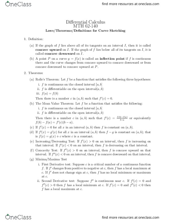 BIOL 1111 Lecture Notes - Lecture 1: Mean Value Theorem, Maxima And Minima thumbnail